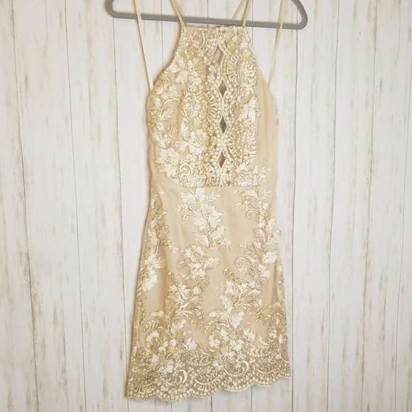 Golden Embroidered Mini Dress - Picture 6 of 8